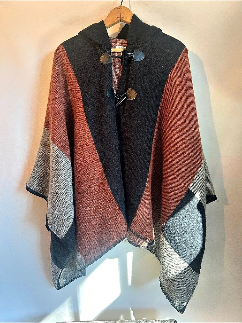 PULL&BEAR Color Block Hooded Poncho in Black & Red Like New